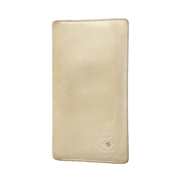 Chanel Wallet Camellia Leather Beige Silver in Beige Leather from The Reluxe