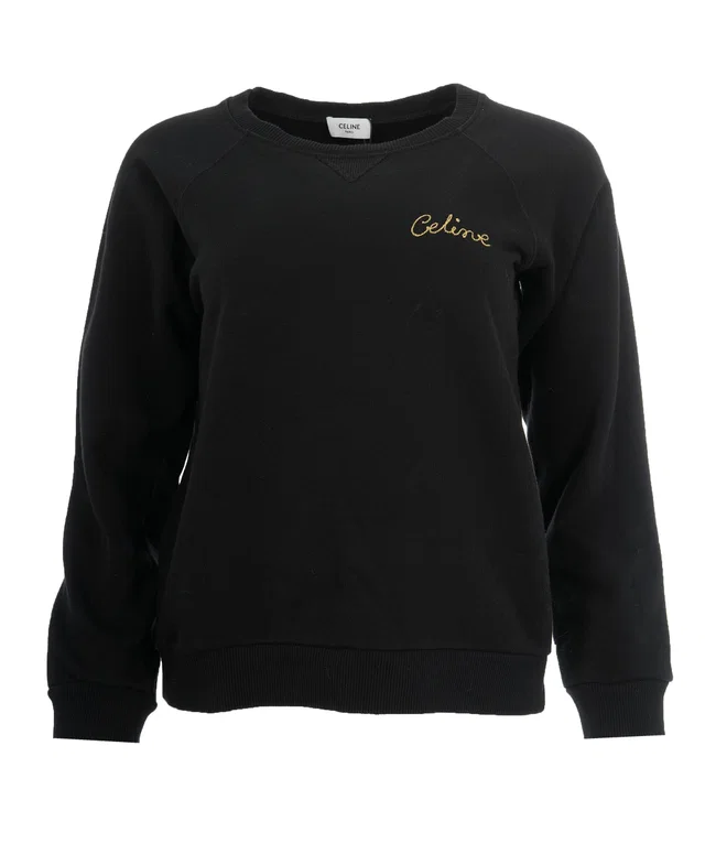 Celine Black Cotton Embroidered Logo Sweatshirt in Black from Luxury Promise