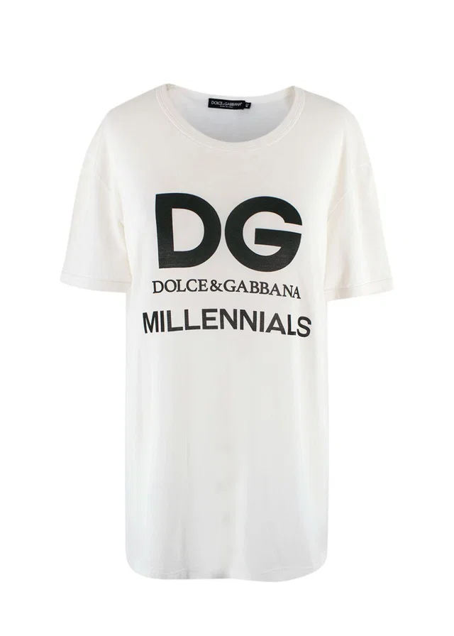 Dolce & Gabbana Ivory "Millennials" Logo T-Shirt in White from HEWI