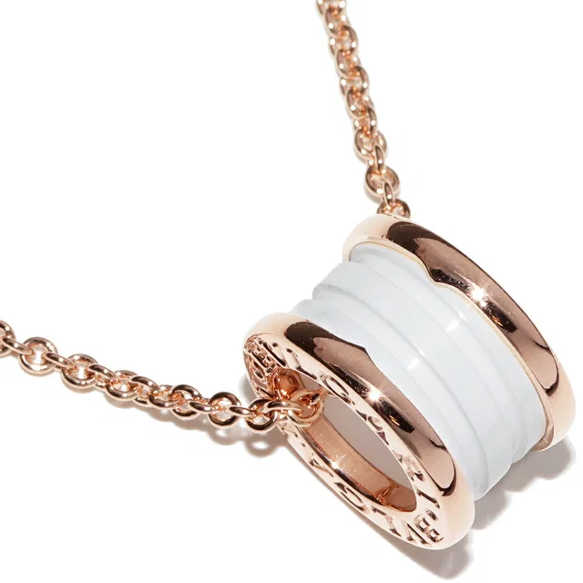Bvlgari 18K Pink Gold White Ceramic B.zero1 Pendant Necklace 346082 in Gold 18K Rose Gold from LuxUness