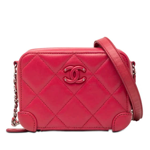 Pink Chanel Mini Quilted Lambskin Covered CC Camera Bag in Pink Lambskin from Designer Revival