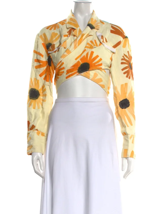 Jacquemus Floral Print V-Neck Crop Top in yellow from The RealReal