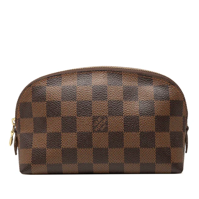 Brown Louis Vuitton Damier Ebene Cosmetic Pouch PM in Brown Canvas from Designer Revival