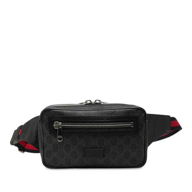 Black Gucci GG Supreme Web Belt Bag in Black Coated canvas from Designer Revival