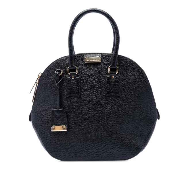 Black Burberry Large Grained Calfskin Heritage Orchard Bowling Bag Satchel in Black Caviar leather from Designer Revival