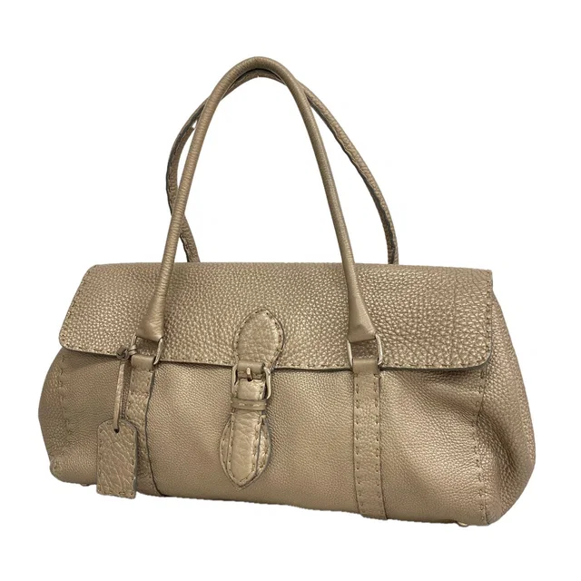 Fendi Tote Bag Selleria Leather Greige Silver in Taupe Leather from The Reluxe