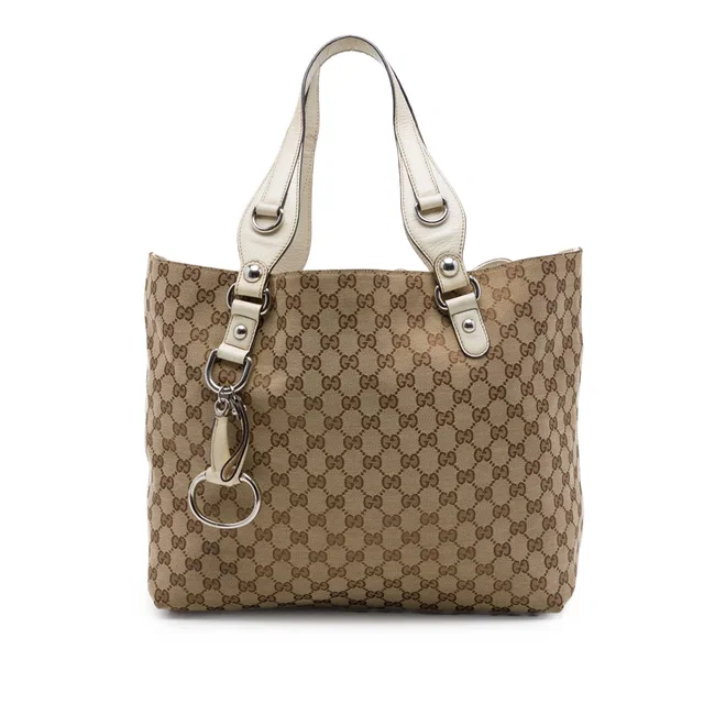 White Gucci GG Canvas Icon Bit Tote in White Canvas from Designer Revival