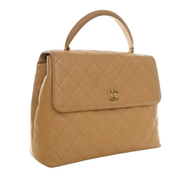 Beige Chanel CC Quilted Caviar Kelly Top Handle Bag Handbag in Beige Caviar leather from Designer Revival, photo 2 of 15