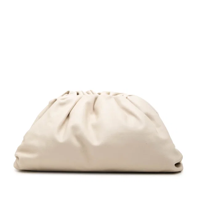 White Bottega Veneta Lambskin The Pouch Clutch Bag in White Lambskin from Designer Revival