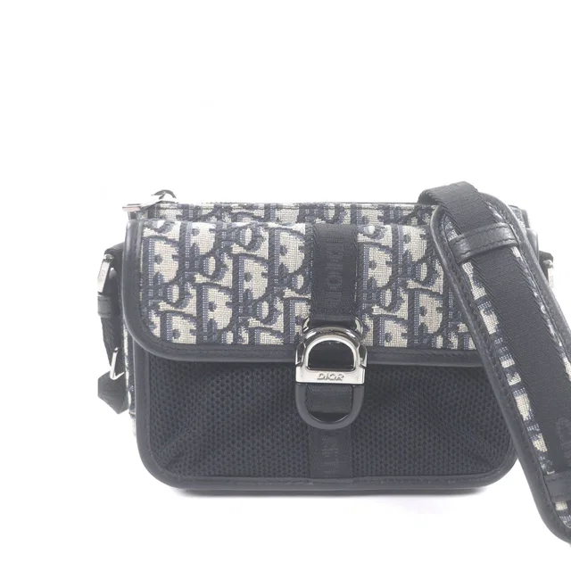 Blue Dior Mini Oblique Canvas and Mesh Dior 8 Messenger Bag in Blue Canvas from Designer Revival