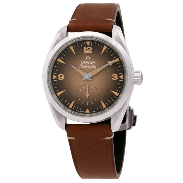 Omega Seamaster Railmaster Chronograph Automatic Brown Dial Mens Watch 235.12.38.20.13.001 in silver|gray|brown|red Leather from Jomashop.com