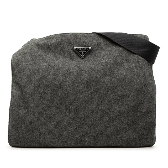 Gray Prada Wool Crossbody in Grey Wool from Designer Revival