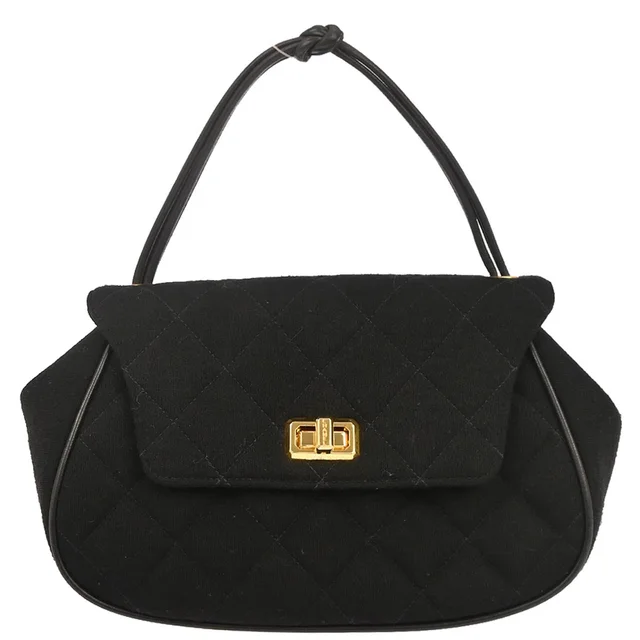 Chanel 1994-1996 Black Cotton Mademoiselle Lock Handbag in Black from AMORE Vintage Tokyo