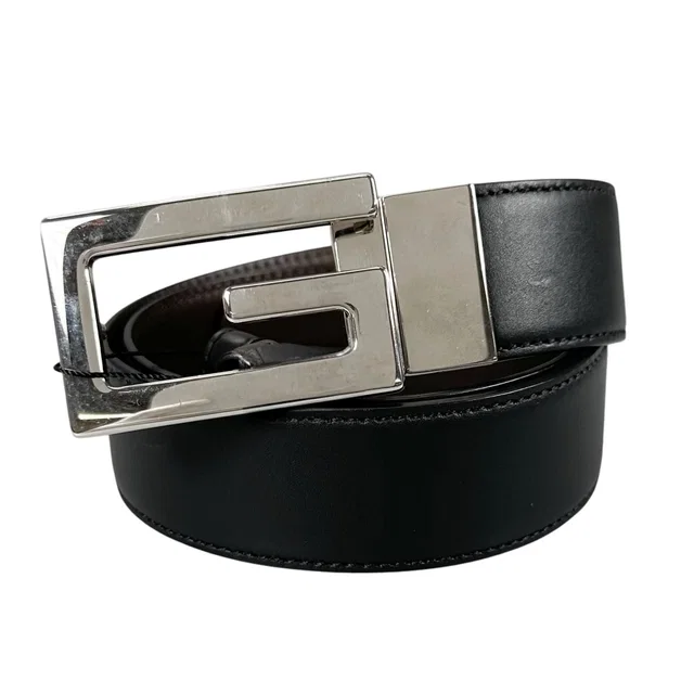 Gucci Square Leather Brown Black Belt Silver in Black Leather from The Reluxe