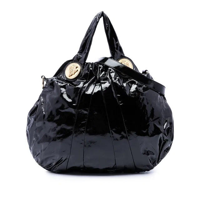 Black Gucci Large Patent Hysteria Satchel in Black Patent leather from Designer Revival
