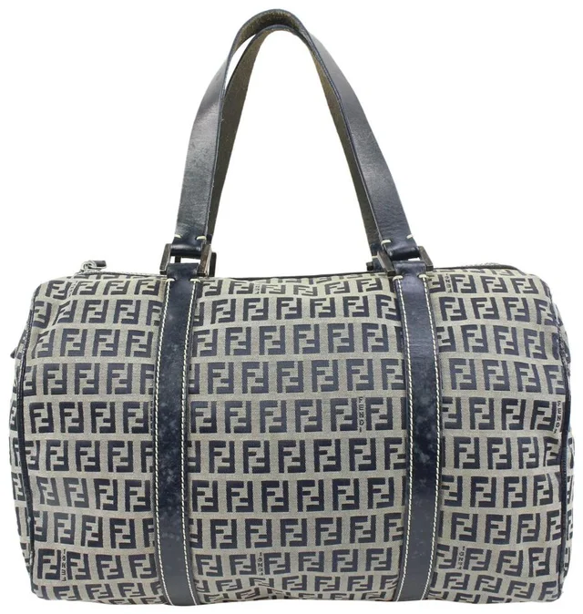 Fendi Navy x Grey Monogram FF Boston Bag in Navy Canvas from Bagriculture