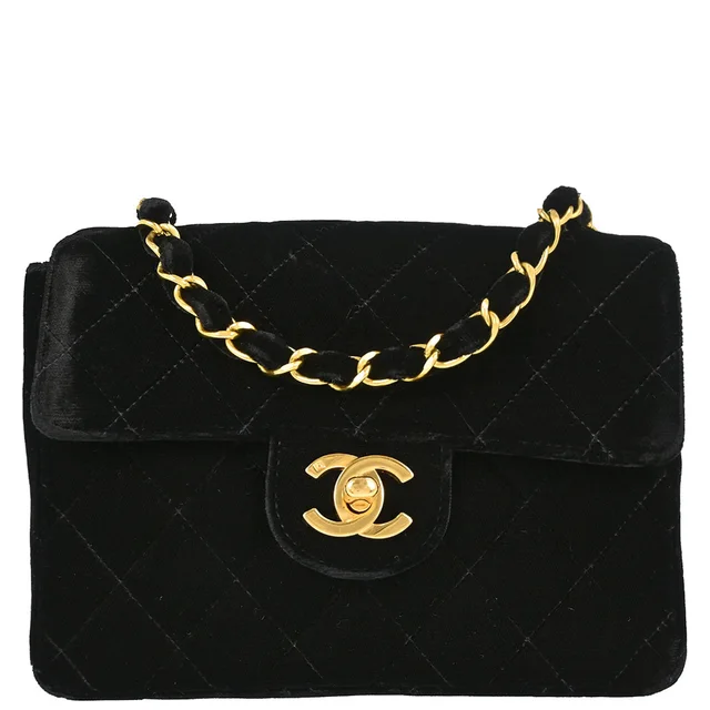 Chanel 1994-1996 Black Velvet Mini Classic Square Flap Shoulder Bag 17 in Black Velvet from AMORE Vintage Tokyo