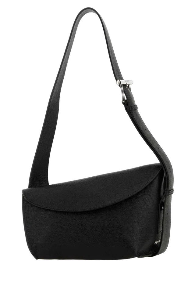 Alexander McQueen Curved Calf Leather Shoulder Bag — Black in Black Calfskin from HEWI