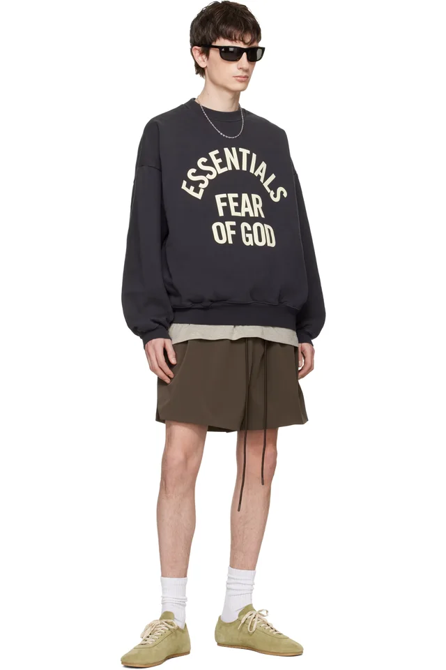Fear of God ESSENTIALS Black Campus 90s Crewneck Sweatshirt, photo 4 of 4 from SSENSE