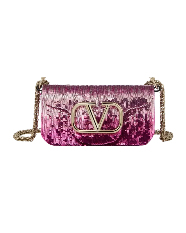 Valentino Garavani Vlogo Loco Flap Shoulder Embellished Embroidered Leather Pink Satin Bag in Pink Satin from HEWI