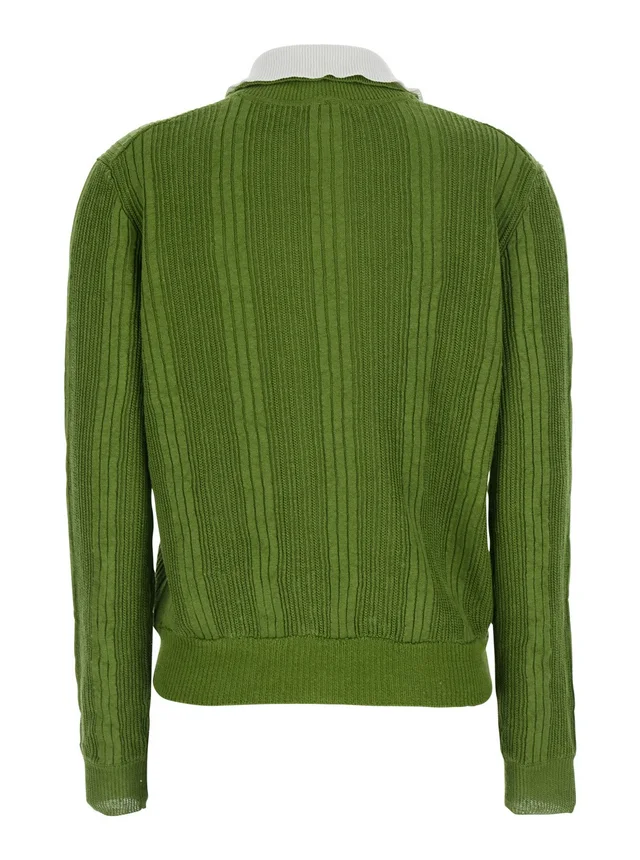 SHUSHU/TONG Green Polo Collar Knit Top with Front Logo in Fabric for Women in Green 100% Fabric, photo 4 of 6 from Gaudenzi Boutique