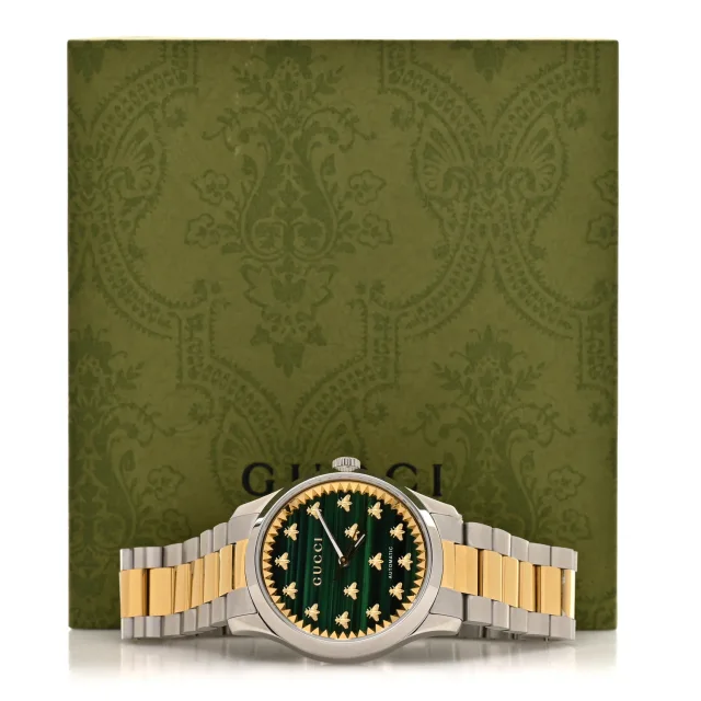 Gucci Stainless Steel Malachite 38mm G-Timeless Two Tone Bee Automatic Watch from FASHIONPHILE, photo 5 of 5