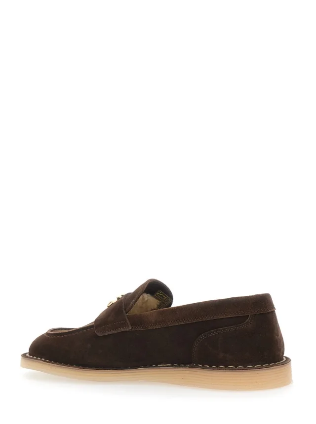 DOLCE E GABBANA Brown Loafers with logo plate on the front and contrasting stitching in suede for women in Brown, photo 5 of 8 from Gaudenzi Boutique