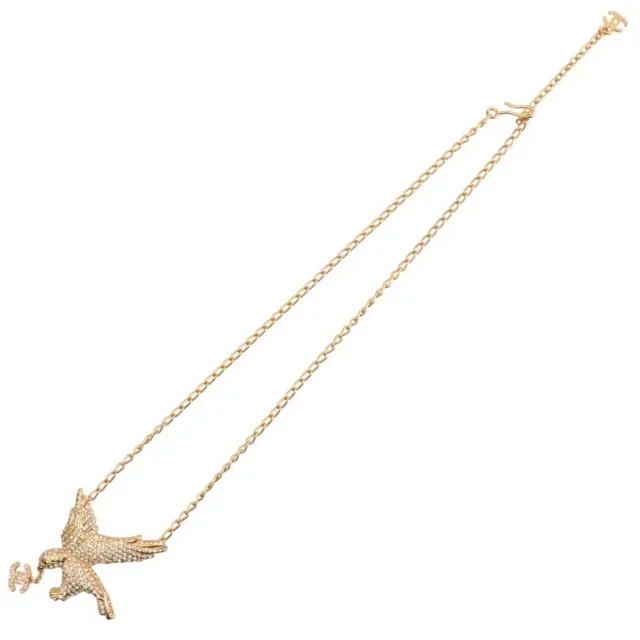 Chanel 2001 Vintage Rhinestone CC Mark Eagle Motif Necklace Gold in Gold from VINTAGE QOO TOKYO, photo 5 of 5