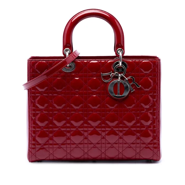 Red Dior Large Patent Cannage Lady Dior Satchel in Red Patent leather from Designer Revival, photo 1 of 1