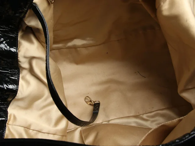 Chanel XL Black Vinyl Rock and Chain Flap in Black Satin from Ann's Fabulous Finds, photo 9 of 10