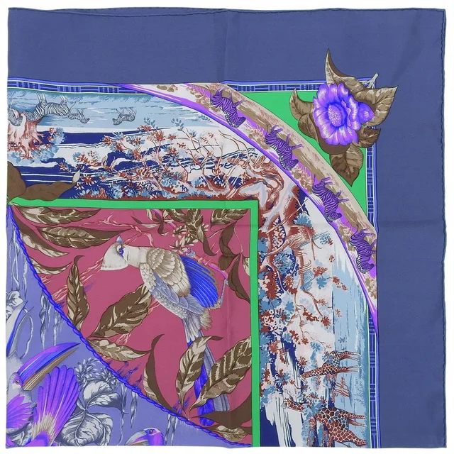 Hermès Carré 90 TROPIQUES scarf, purple/navy in Navy Silk from VINTAGE QOO TOKYO, photo 3 of 10
