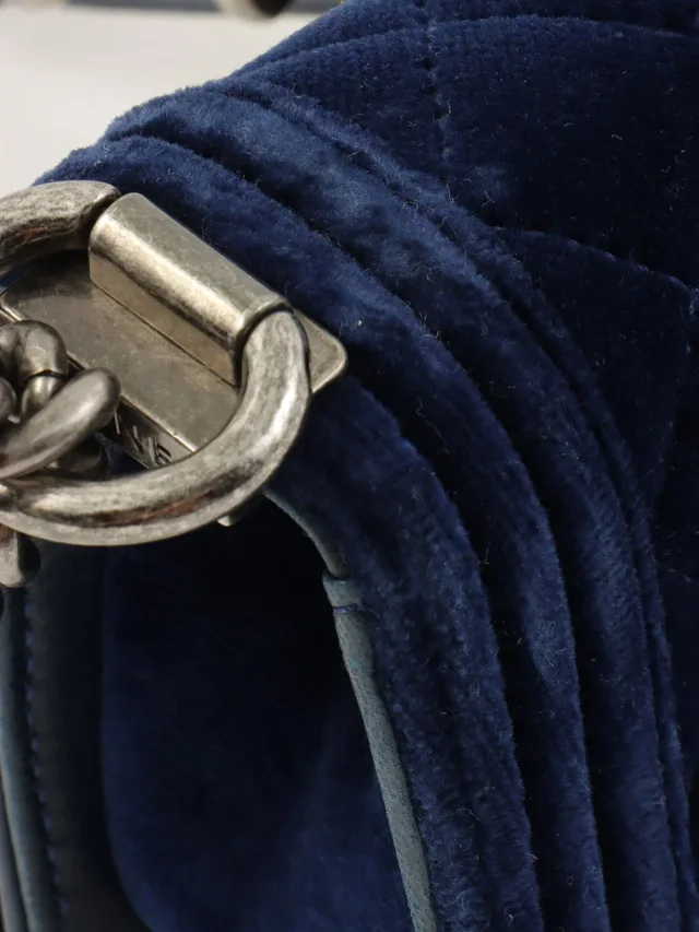 VELVET BOY CHANEL CHAIN SHOULDER BAG MINI, NAVY, c. 2013 in Navy Velvet from VINTAGE QOO TOKYO, photo 14 of 21