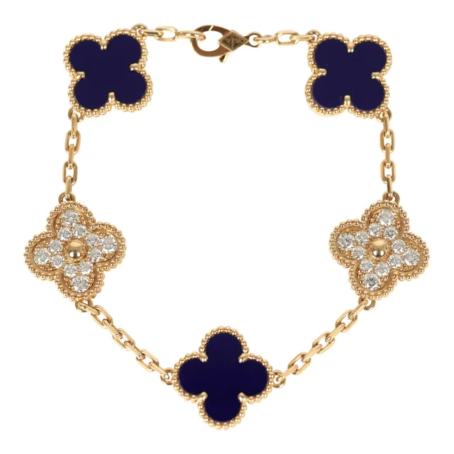 Van Cleef & Arpels Limited Edition "Vendome" Vintage Alhambra Diamond Bracelet and Blue Sevres Porcelain 18K… in Blue from Madison Avenue Couture