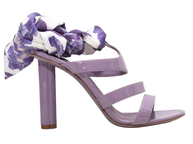 Purple & White Salvatore Ferragamo Patent & Silk Lace-Up Sandals Size 37.5 in White Patent leather from Designer Revival