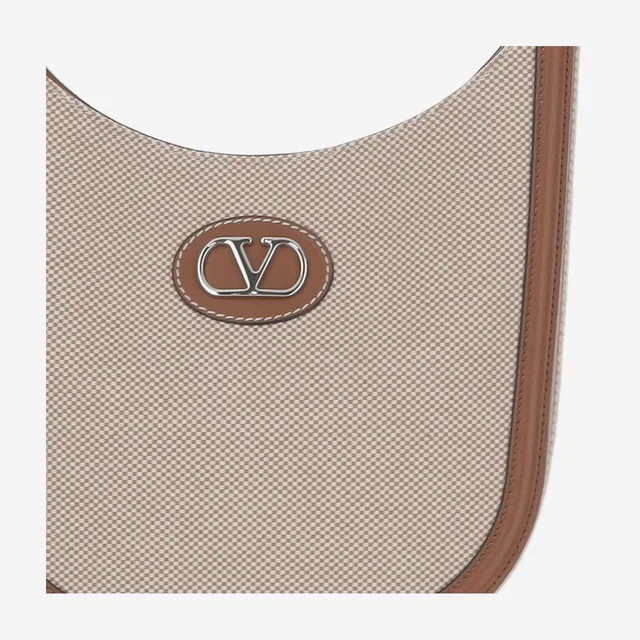 Valentino Garavani Vlogo Shoulder Bag — Beige Cotton; Leather in Beige Leather from HEWI