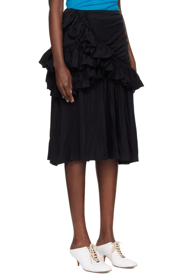 Dries Van Noten Black Ruffled Midi Skirt, photo 2 of 4 from SSENSE