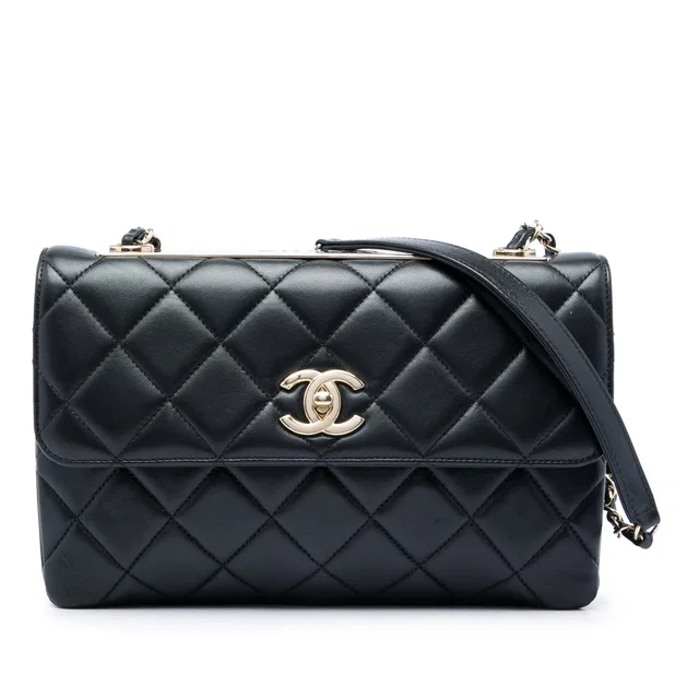Black Chanel Medium Lambskin Trendy CC Flap Shoulder Bag in Black Lambskin from Designer Revival