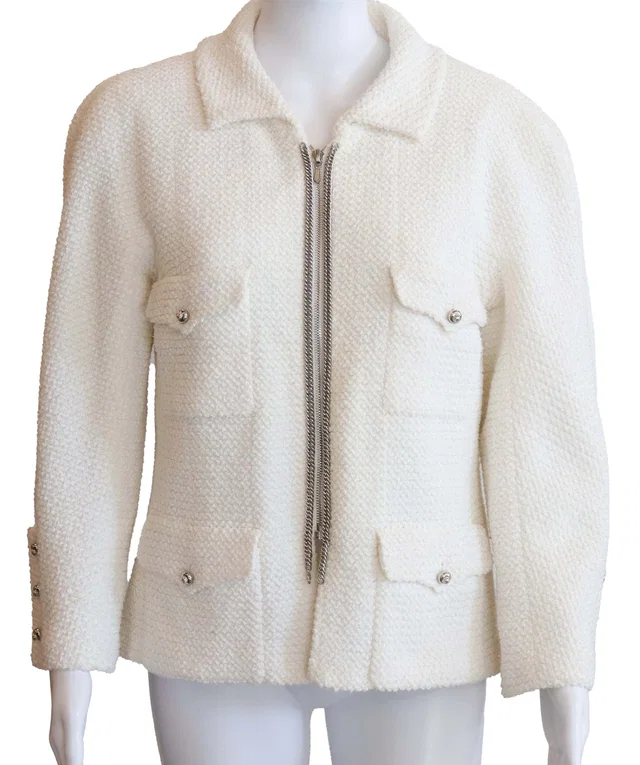 Chanel Tweed Chain Embellished CC Logo Button Jacket in Tweed from Luxury Promise