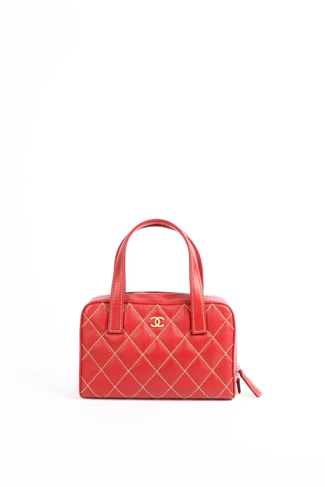 Chanel Vintage Red Leather Wild Stitch Top Handle Bag in Red Leather from Break Archive