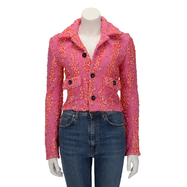 Bottega Veneta Boucle Cropped Jacket IT 36 in Bubblegum & Tomato from Blue Spinach