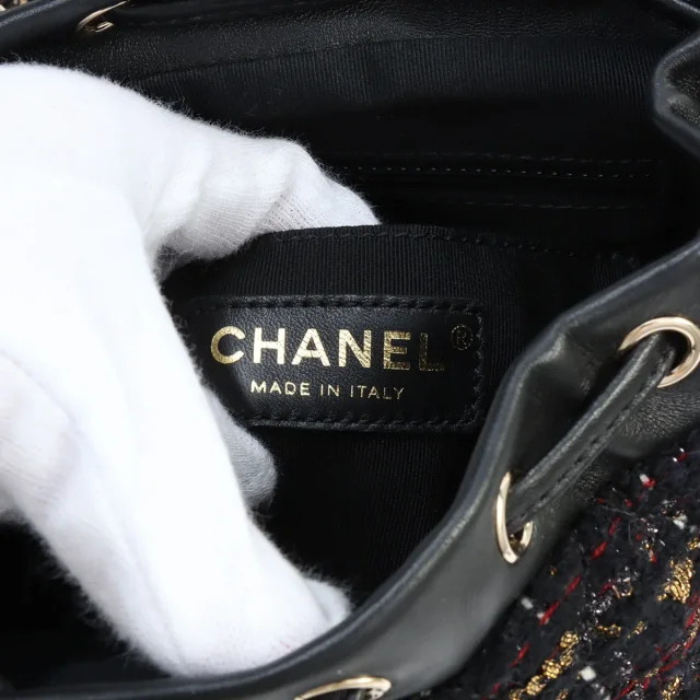 Chanel Circa 2019 Tweed CC Turn-Lock Mini Backpack Black/Multi in Black Tweed from VINTAGE QOO TOKYO, photo 6 of 11