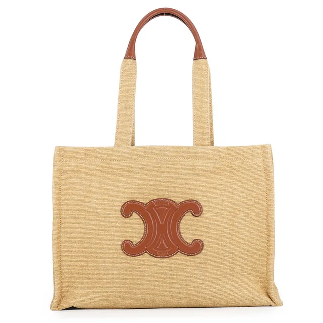 Celine Triomphe Cabatice Tote Natural/Tan196762FNZ.02NT Canvas Leather Size Large in Beige Canvas from GALLERY RARE