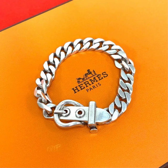 Hermès Vintage Boucles Sellier PM Bracelet 925 Sterling Silver in Silver from The Reluxe