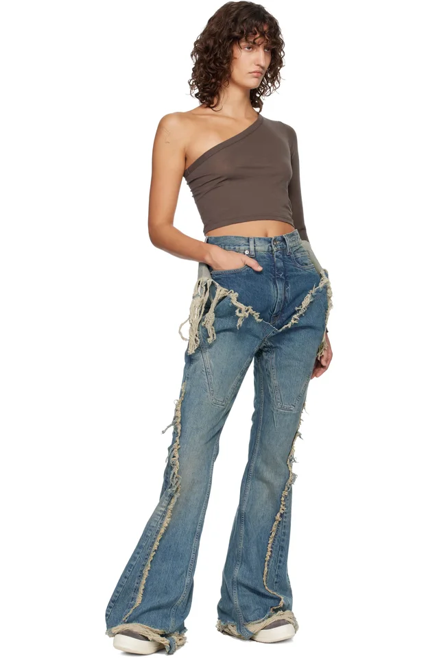 Rick Owens DRKSHDW Blue Temple Slivered Bootcut Jeans, photo 4 of 4 from SSENSE