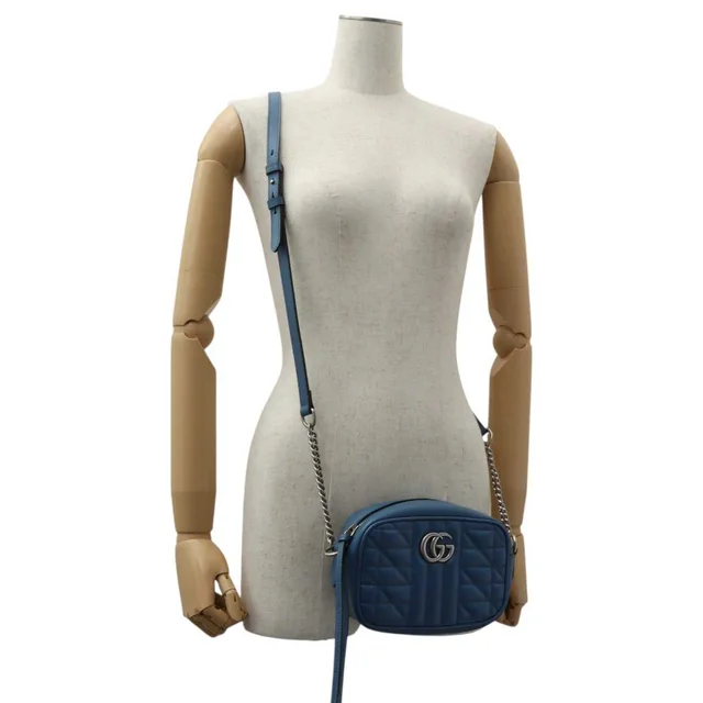 Gucci GG Marmont Shoulder Bag Blue in Blue Leather from VINTAGE QOO TOKYO, photo 2 of 2
