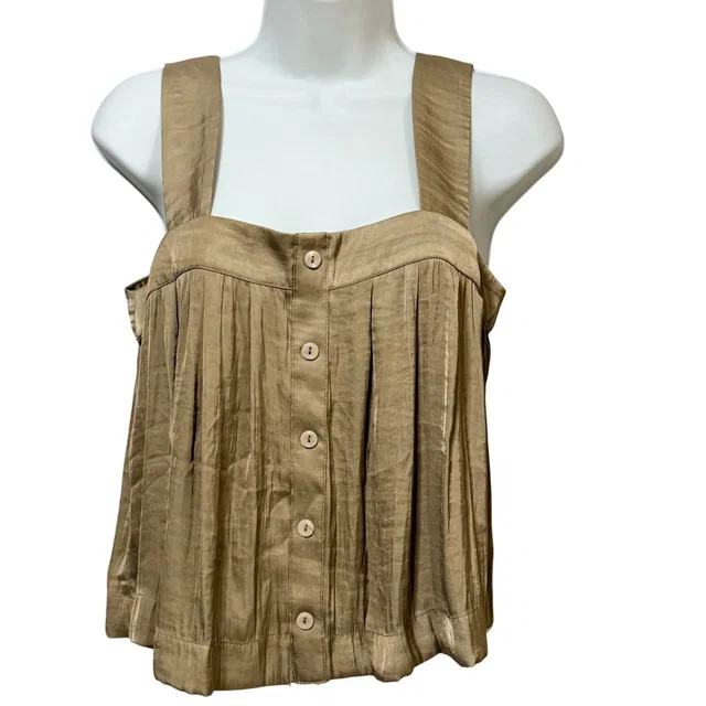 Christian Lacroix Bronze Gold Pleated Satin Button Front Camisole Tank Top Small in gold Satin from Poshmark, photo 1 of 1