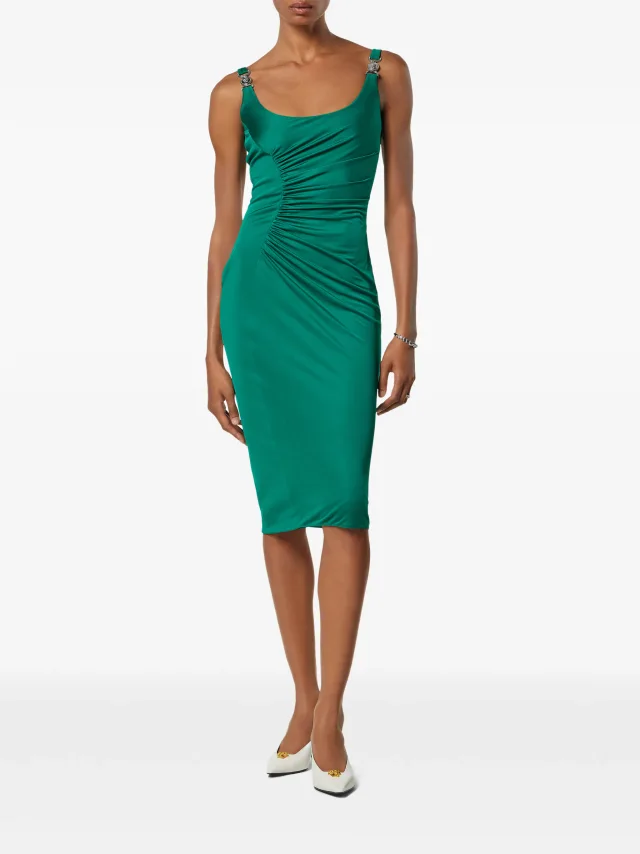 Versace Medusa ruched midi dress, photo 2 of 2 from FARFETCH