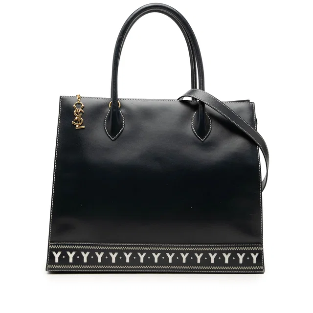 Black Saint Laurent Calfskin Y Cut Out Tote Satchel in Black Calfskin from Designer Revival