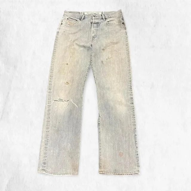 Diesel Vintage Kratt Baggy Distressed Light Wash Jeans Size 33x32 in blue Denim from Grailed