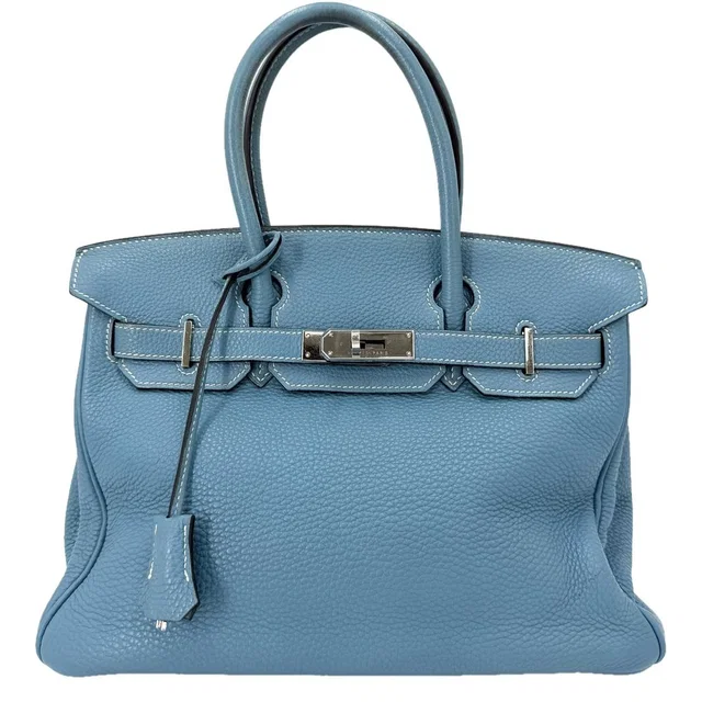 Hermès Handbag Birkin 30 Retourne Leather Blue Silver in Blue Leather from The Reluxe